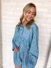 Load image into Gallery viewer, Queen Of Sparkles Chambray Multi Rhinestone Button Up