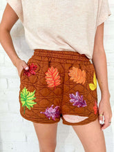 Load image into Gallery viewer, Queen Of Sparkles Brown Multi Leaf Quilted Shorts