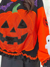 Load image into Gallery viewer, Queen Of Sparkles Multi Ruffle Lace Trim Pumpkin &amp; Bat Sweatshirt