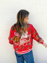 Load image into Gallery viewer, Queen Of Sparkles Red &amp; Pink Vintage Poinsettia Santa Sweatshirt