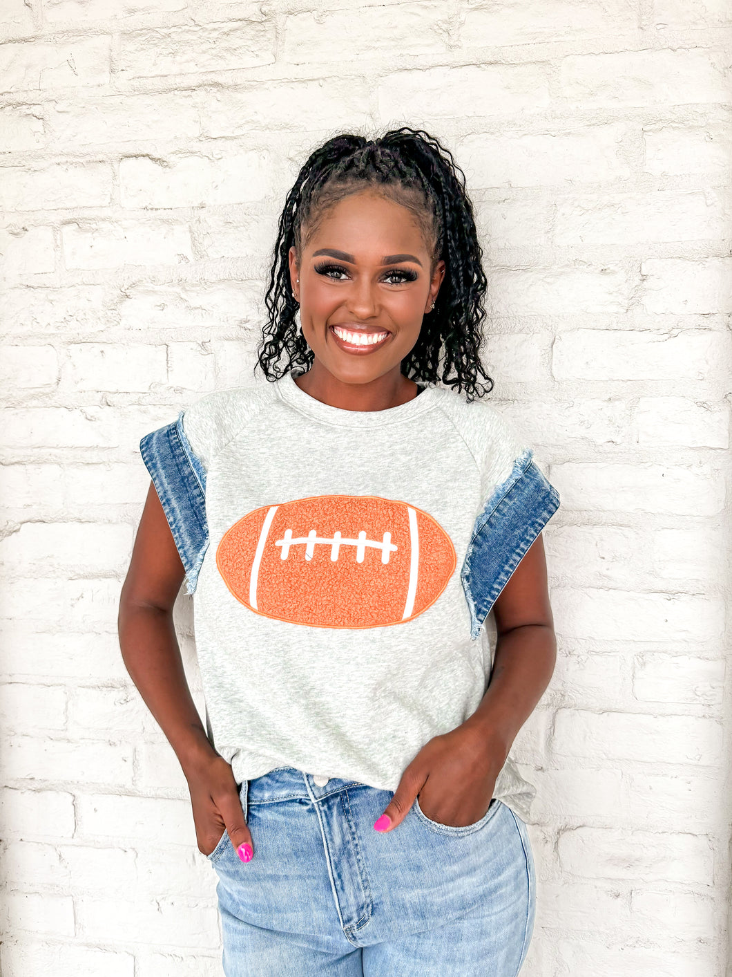 Queen Of Give Me A Touchdown Top Grey