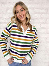 Load image into Gallery viewer, Collared Mardi Gras Stripe Sweater