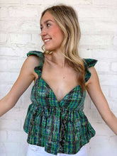 Load image into Gallery viewer, In Good Company Green Plaid Sequin Top