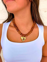 Load image into Gallery viewer, Large Heart Orange Bead Necklace
