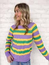 Load image into Gallery viewer, Mardi Gras Knitted Striped Sweater