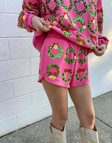 Queen Of Sparkles Hot Pink Multi Wreaths Shorts