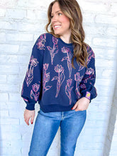 Load image into Gallery viewer, Queen Of Sparkles Navy Flower Outline Sweatshirt