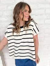 Load image into Gallery viewer, Set A Goal Black Striped Sweater Top