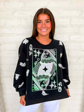Load image into Gallery viewer, Queen Of Sparkles Black &amp; White Ghost QOS Card Sweatshirt