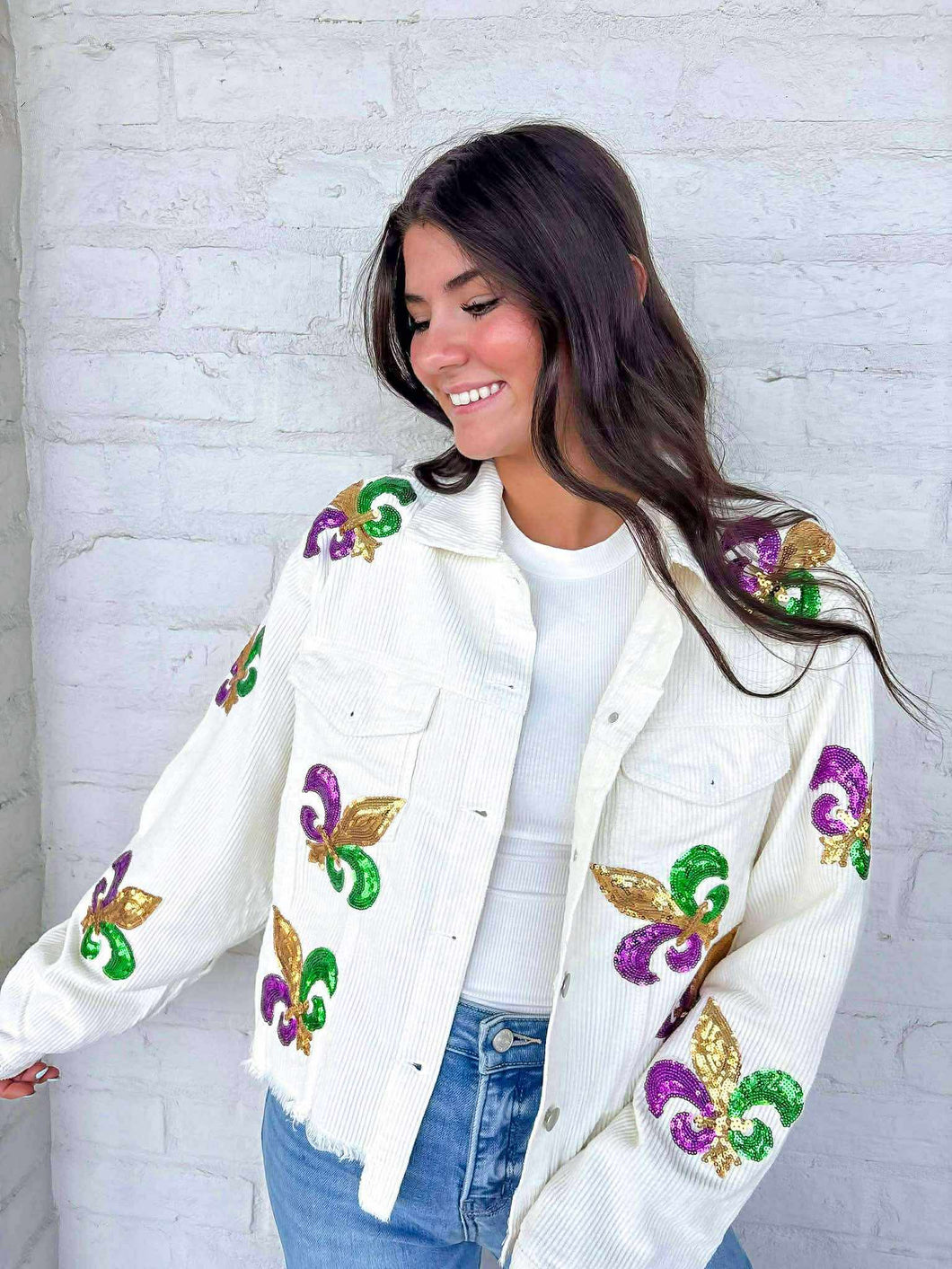 Mardi Gras Mambo White Corduroy Jacket