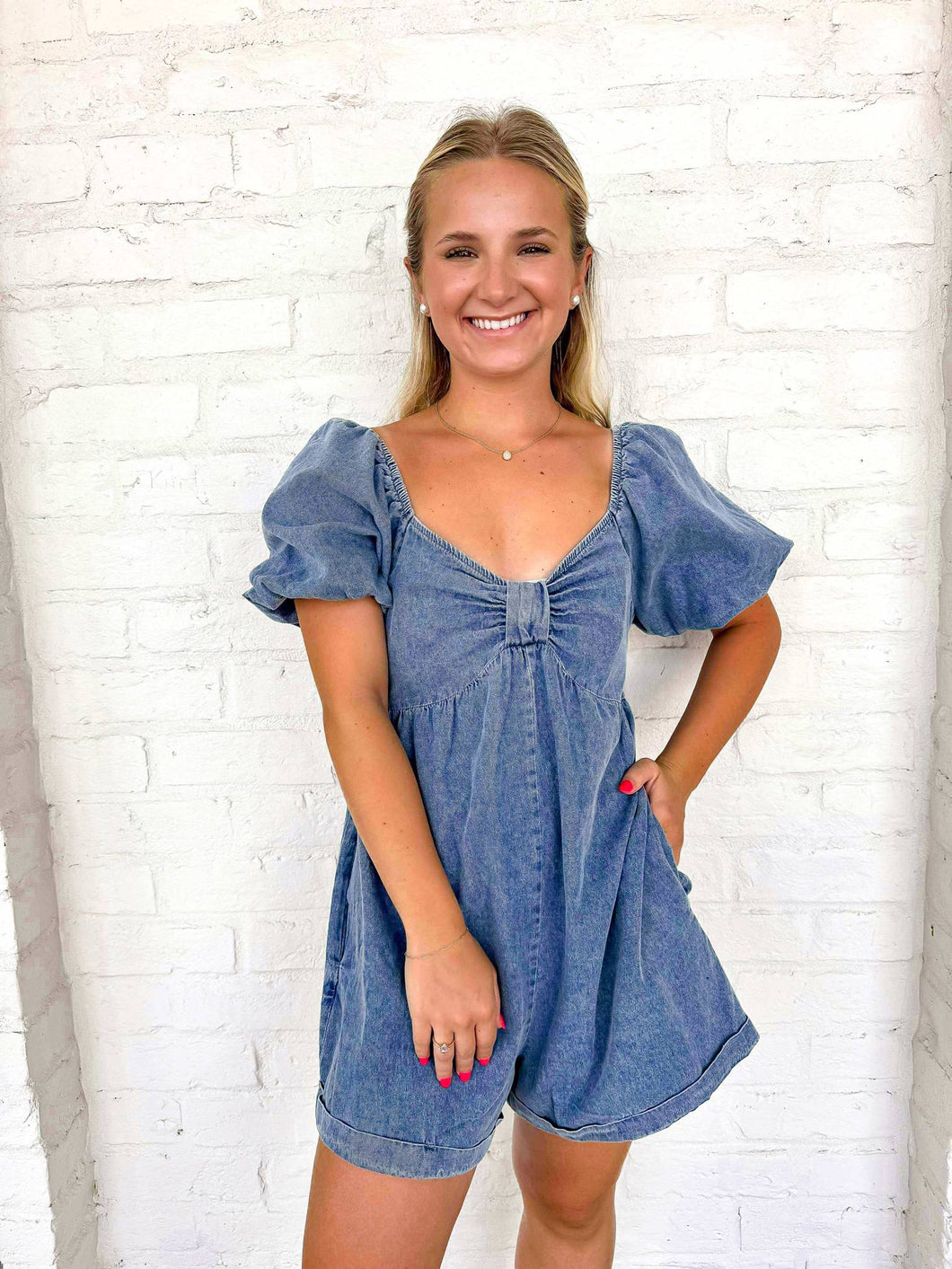 Sweetheart Washed Denim Romper