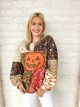 Load image into Gallery viewer, Queen Of Sparkles Color Block Floral Print Gingham Pumpkin Sweatshirt