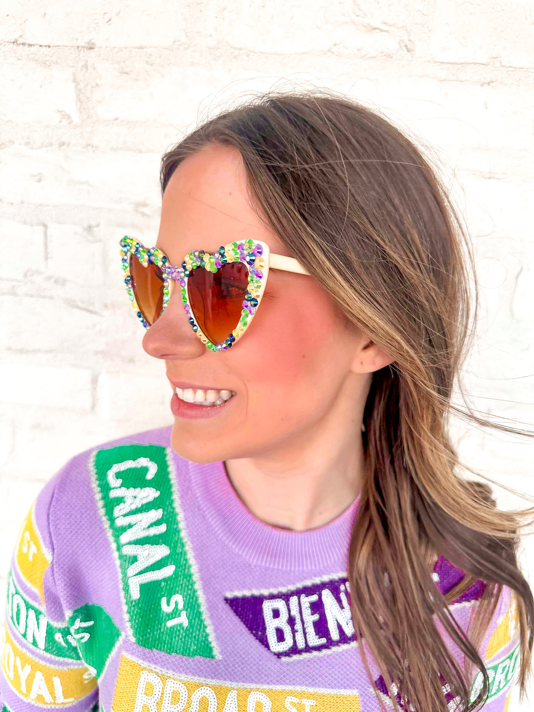 Mardi Gras Heart Peach Sunglasses