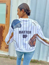 Load image into Gallery viewer, Queen Of Sparkles Baseball Queen Batter Up Sweater White/Navy