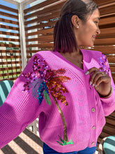 Load image into Gallery viewer, Queen Of Sparkles Purple Palm Tree Cardigan