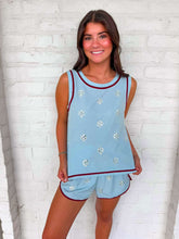 Load image into Gallery viewer, Queen Of Sparkles Light Blue Rhinestone Active Tank