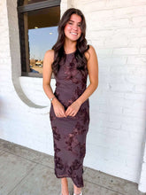 Load image into Gallery viewer, Blue Skies Brown Floral Mesh Midi Dress