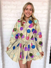 Load image into Gallery viewer, Queen Of Sparkles Gold &amp; White Stripe Doubloon Tie Cotton Dress