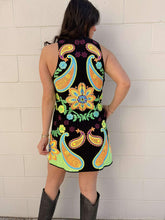 Load image into Gallery viewer, Queen Of Sparkles Black &amp; Neon Paisley Print V Neck Dress