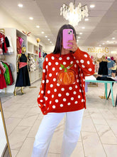 Load image into Gallery viewer, Queen Of Sparkles Orange Polkadot Pumpkin Sweater