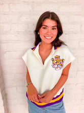 Load image into Gallery viewer, Jordan Amanda Tiger Collar White Top