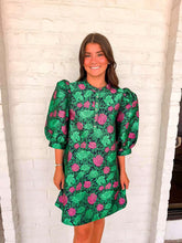 Load image into Gallery viewer, Spring Meadow Floral Navy Jacquard Dress