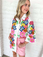 Load image into Gallery viewer, Queen Of Sparkles White Multi Flower Button Up Collar Cotton Dress