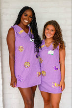 Load image into Gallery viewer, Queen Of Sparkles LSU Mini Icon Purple Gingham Collar Dress