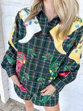 Load image into Gallery viewer, Queen Of Sparkles Dark Green Plaid Multi Christmas Cowboy Boots Button Up Top