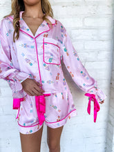 Load image into Gallery viewer, Queen of Light Pink Satin Nutcracker Bow Sleeve Pajama Set