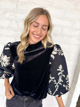 Load image into Gallery viewer, THML Velvet Hours Black Top