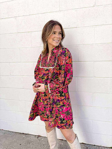 Fall Fever Black Floral Dress