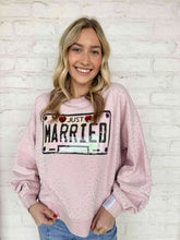 Load image into Gallery viewer, Queen Of Sparkles Pale Pink Rhinestone 'Just Married' Sweatshirt