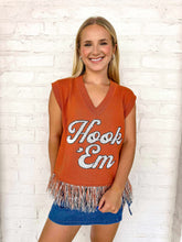 Load image into Gallery viewer, Queen Of Sparkles Texas Hook ‘Em Feather Bottom Sweater Tank