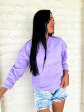 Load image into Gallery viewer, Queen Of LSU Vintage Stamp Sweater Purple