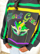 Load image into Gallery viewer, Queen Of Sparkles Black Mardi Gras Mask Sweater