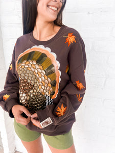 Queen Of Sparkles Brown Turkey & Leaves Sweatshirt