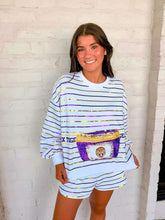 Load image into Gallery viewer, Queen Of Sparkles Licensed LSU Sequin Striped Fanny Pack Sweatshirt
