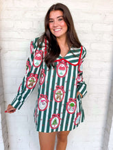 Load image into Gallery viewer, Queen Of Sparkles Green Striped Christmas Wallpaper Collar Cotton Dress