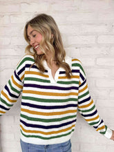 Load image into Gallery viewer, Collared Mardi Gras Stripe Sweater