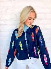 Load image into Gallery viewer, Queen Of Sparkles Navy Multi Mini Nutcracker Tie Up Sweater