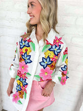 Load image into Gallery viewer, Queen Of Sparkles White Multi Flower Button Up Collar Cotton Dress