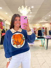 Load image into Gallery viewer, Queen Of Sparkles Navy Polkadot Collar Turkey Sweatshirt