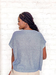 Vibes Are High Blue Metallic Top