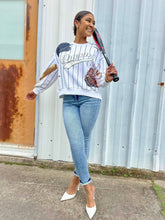 Load image into Gallery viewer, Queen Of Sparkles Baseball Queen Batter Up Sweater White/Navy