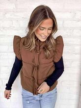 Load image into Gallery viewer, Delicate Bow Brown Puffer Vest