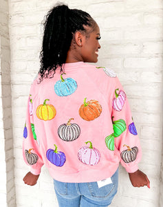 Queen Of Sparkles Light Pink Multi Pumpkin Sweatshirt