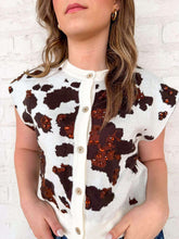 Load image into Gallery viewer, Queen Of Sparkles White &amp; Brown Sequin Cow Button Up Vest