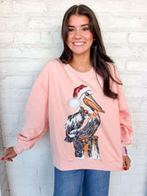 Load image into Gallery viewer, Queen Of Sparkles Pink Pelican in Santa Hat Sweatshirt