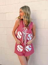 Load image into Gallery viewer, Queen Of Sparkles Red &amp; White Striped Rick Rack Tie Up Baseball Cotton Tank